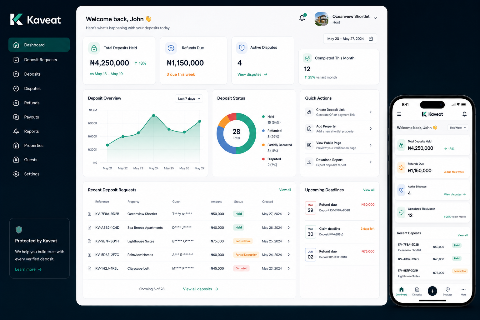 Kaveat deposit workflow mockup